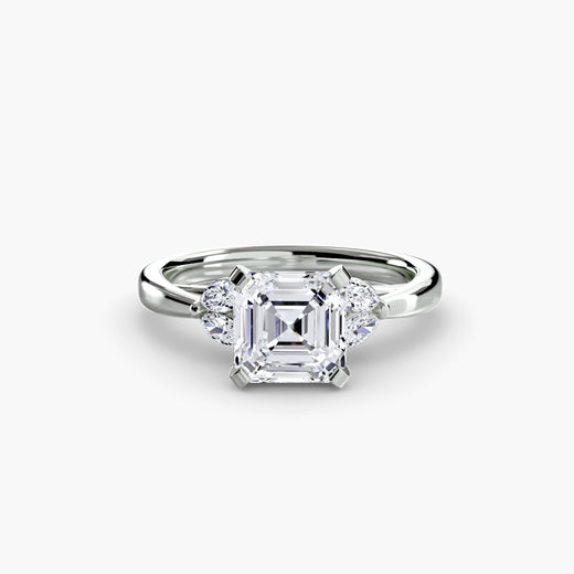 AURELIA – Asscher Cut Four-Stone Shoulder Ring Setting in White Gold | SARATTI
