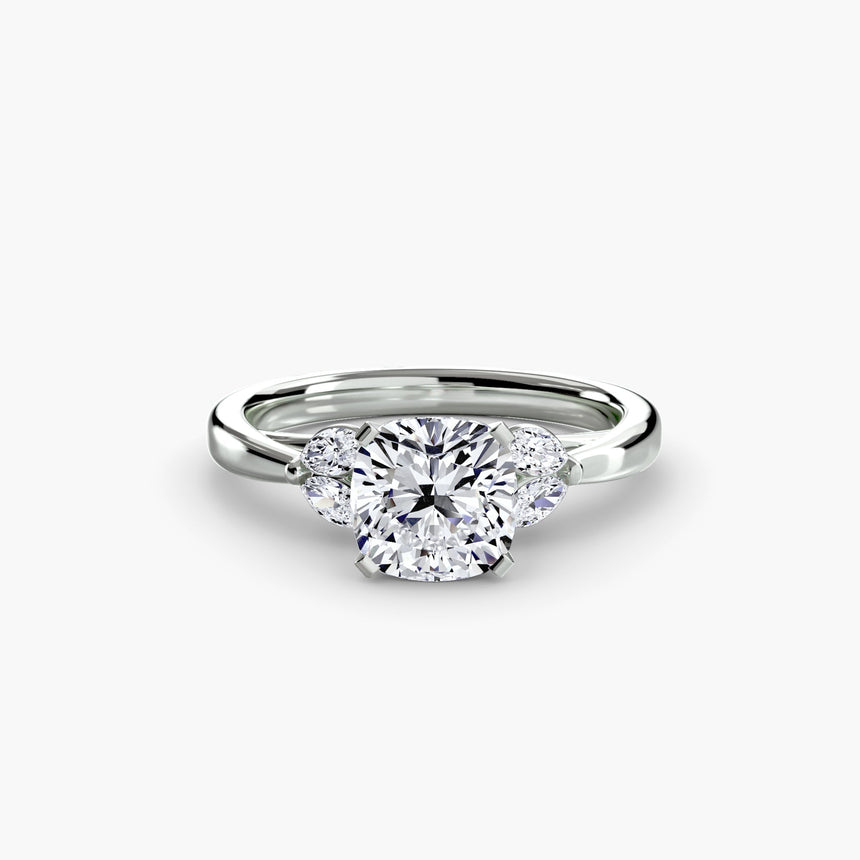 AURELIA – Cushion Cut Four-Stone Shoulder Ring Setting – White Gold view | SARATTI