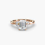 AURELIA Emerald Cut four-stone shoulder solitaire ring setting in Rose Gold | SARATTI