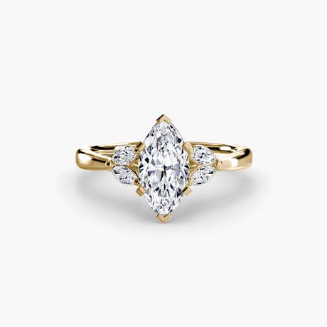 AURELIA – Marquise Cut Four-Stone Shoulder Ring Setting in Yellow Gold | SARATTI