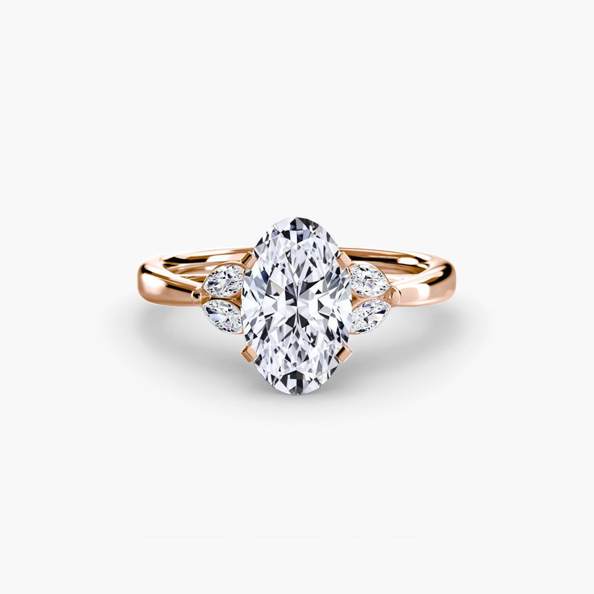 AURELIA Oval Cut four-stone shoulder ring setting in Rose Gold | SARATTI
