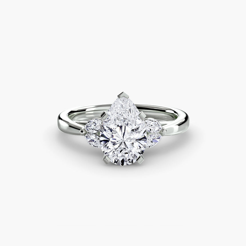 AURELIA – Pear Cut Four-Stone Shoulder Ring Setting in White Gold | SARATTI