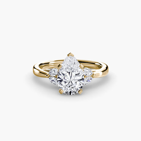 AURELIA – Pear Cut Four-Stone Shoulder Ring Setting in Yellow Gold | SARATTI