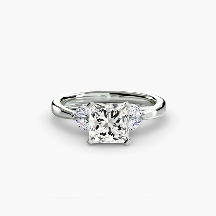 AURELIA – Princess Cut Four-Stone Shoulder Ring Setting in 950 Platinum | SARATTI