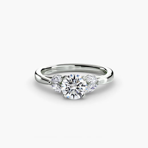 AURELIA – Round Cut Four-Stone Shoulder Ring Setting in White Gold | SARATTI