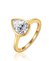Aurelia's Embrace 1 carat pear-cut natural diamond bezel engagement ring in 18K yellow gold, 45-degree view | SARATTI