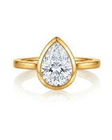 Aurelia's Embrace 1 carat pear-cut natural diamond bezel solitaire engagement ring in 18K yellow gold, front view | SARATTI