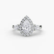 AUREVINA Pear Cut three-stone halo ring setting in White Gold | SARATTI