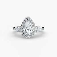 AUREVINA – Pear Cut Three-Stone Halo Ring Setting