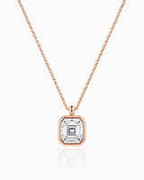 AUREX Asscher Cut bezel necklace setting in rose gold | SARATTI