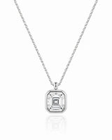 AUREX Asscher Cut bezel necklace setting in white gold | SARATTI