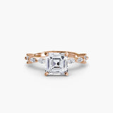 AUREX – Asscher Cut Pavé Cathedral Ring Setting in Rose Gold | SARATTI
