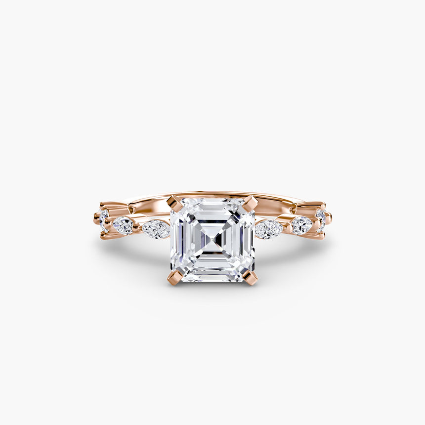 AUREX – Asscher Cut Pavé Cathedral Ring Setting in Rose Gold | SARATTI