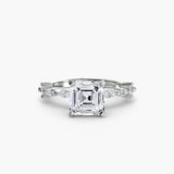 AUREX – Asscher Cut Pavé Cathedral Ring Setting in White Gold | SARATTI