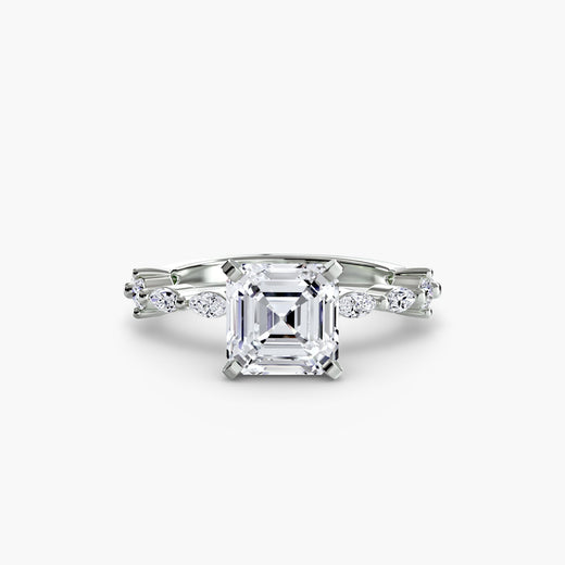 AUREX – Asscher Cut Pavé Cathedral Ring Setting in White Gold | SARATTI
