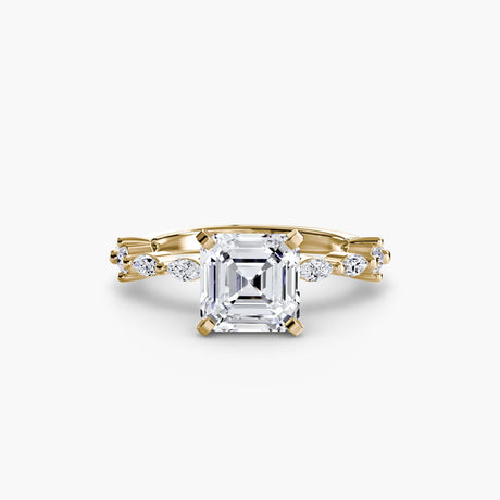 AUREX – Asscher Cut Pavé Cathedral Ring Setting in Yellow Gold | SARATTI