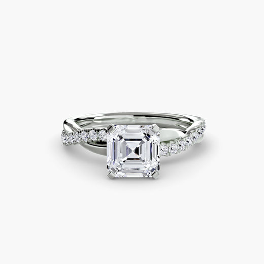 AUREX – Asscher Cut Pavé Solitaire Ring Setting in White Gold | SARATTI