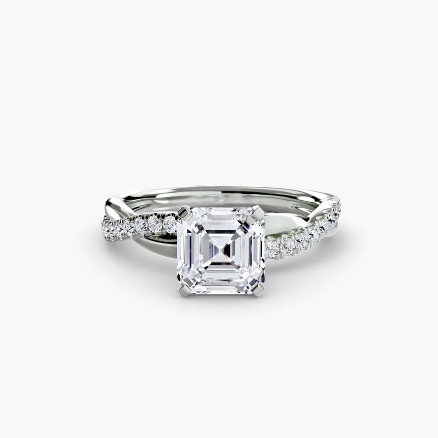 AUREX – Asscher Cut Pavé Solitaire Ring Setting in White Gold | SARATTI