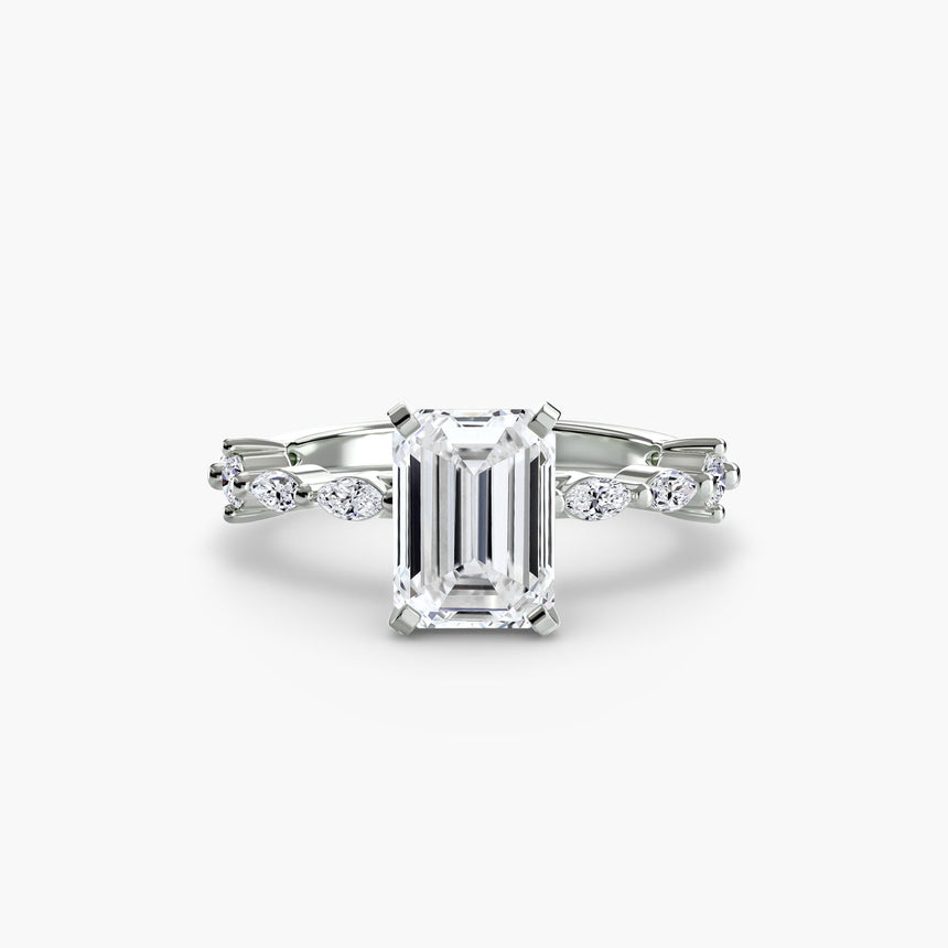 AUREX CATHEDRAL – Emerald Cut Pavé Solitaire Ring Setting in 950 Platinum, standalone product view | SARATTI