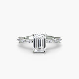 AUREX CATHEDRAL – Emerald Cut Pavé Solitaire Ring Setting in White Gold, standalone product view | SARATTI