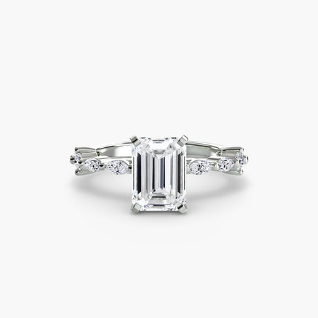 AUREX CATHEDRAL – Emerald Cut Pavé Solitaire Ring Setting in White Gold, standalone product view | SARATTI