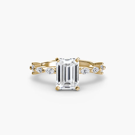 AUREX CATHEDRAL – Emerald Cut Pavé Solitaire Ring Setting in Yellow Gold, standalone product view | SARATTI