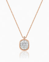 AUREX Cushion Cut bezel necklace setting in rose gold | SARATTI