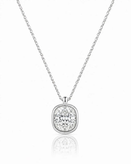 AUREX Cushion Cut bezel necklace setting in white gold | SARATTI