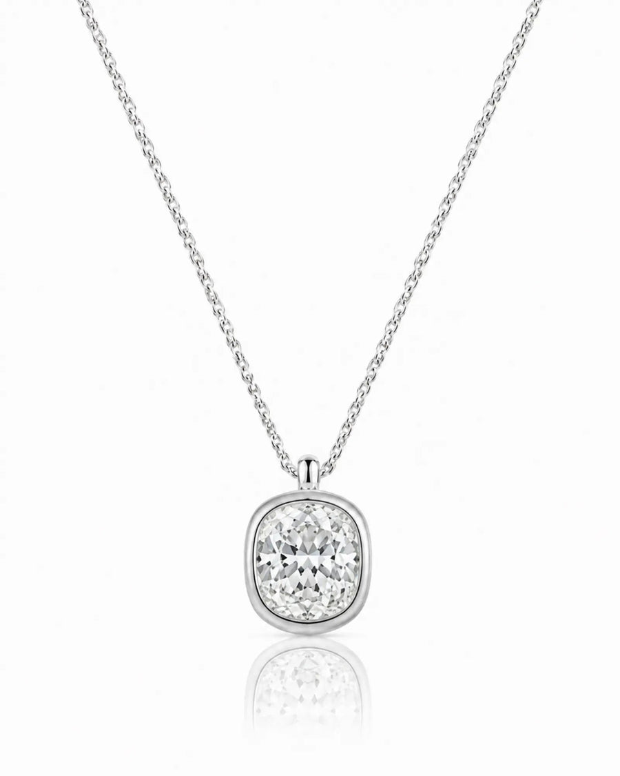 AUREX Cushion Cut bezel necklace setting in white gold | SARATTI