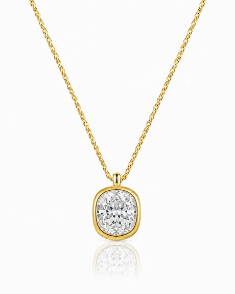 AUREX Cushion Cut bezel necklace setting in yellow gold | SARATTI
