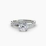 AUREX – Cushion Cut Pavé Solitaire Ring Setting – White Gold view | SARATTI