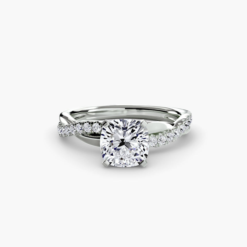 AUREX – Cushion Cut Pavé Solitaire Ring Setting – White Gold view | SARATTI