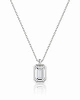 AUREX Emerald Cut bezel necklace setting in white gold | SARATTI