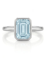 AUREX emerald cut Aquamarine bezel ring setting in Platinum, front view | SARATTI