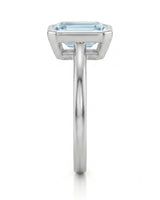 AUREX emerald cut Aquamarine bezel ring setting in Platinum, side profile | SARATTI