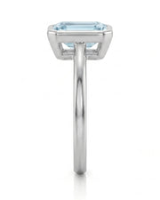 AUREX emerald cut Aquamarine bezel ring setting in Platinum, side profile | SARATTI