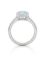 AUREX emerald cut Aquamarine bezel ring setting in Platinum, top view | SARATTI