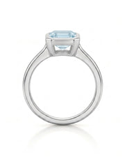 AUREX emerald cut Aquamarine bezel ring setting in Platinum, top view | SARATTI