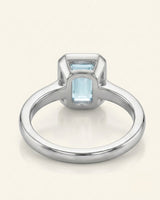 AUREX emerald cut Aquamarine bezel ring setting in Platinum, underside gallery view | SARATTI