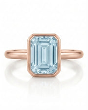 AUREX emerald cut Aquamarine bezel ring setting in Rose Gold, front view | SARATTI