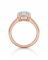 AUREX emerald cut Aquamarine bezel ring setting in Rose Gold, top view | SARATTI
