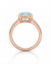 AUREX emerald cut Aquamarine bezel ring setting in Rose Gold, top view | SARATTI