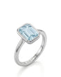 AUREX emerald cut Aquamarine bezel ring setting in White Gold, 45-degree view | SARATTI