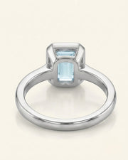 AUREX emerald cut Aquamarine bezel ring setting in White Gold, underside gallery view | SARATTI