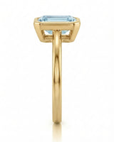 AUREX emerald cut Aquamarine bezel ring setting in Yellow Gold, side profile | SARATTI