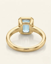 AUREX emerald cut Aquamarine bezel ring setting in Yellow Gold, underside gallery view | SARATTI