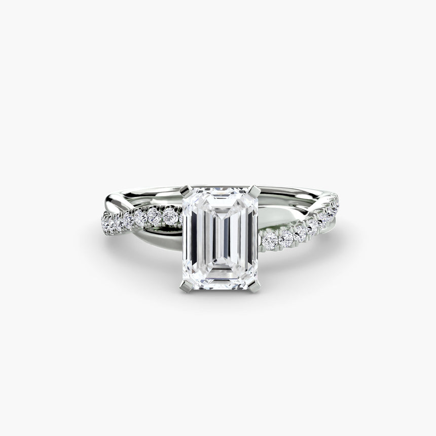 AUREX Emerald Cut pavé band solitaire ring setting in 950 Platinum | SARATTI