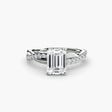 AUREX Emerald Cut pavé band solitaire ring setting in White Gold | SARATTI