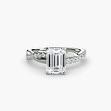 AUREX Emerald Cut pavé band solitaire ring setting in White Gold | SARATTI