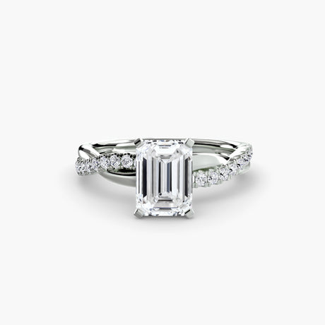 AUREX Emerald Cut pavé band solitaire ring setting in White Gold | SARATTI
